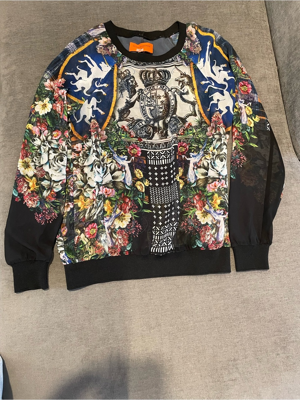 Clover Canyon Black Multicolor Floral & Regal Crest Top